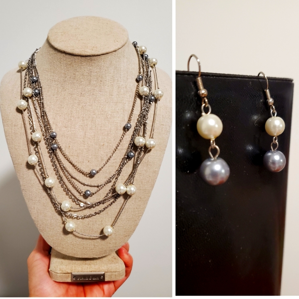 Statement Set Multi-Layer Necklace And Earrings - image 1